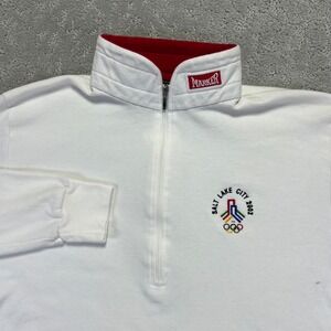 VINTAGE Marker 2002 Olympics Quarter Zip Pullover Small White Red Salt Lake City